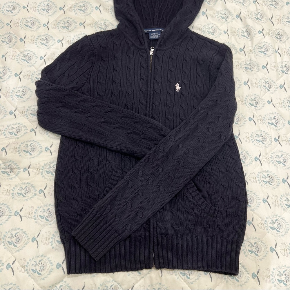 SOLD Ralph Lauren Black Zip-Up Cable Knit Sweater